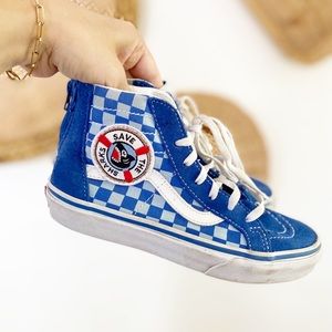 Vans Blue Checkered Shark Hightop Boys size 2